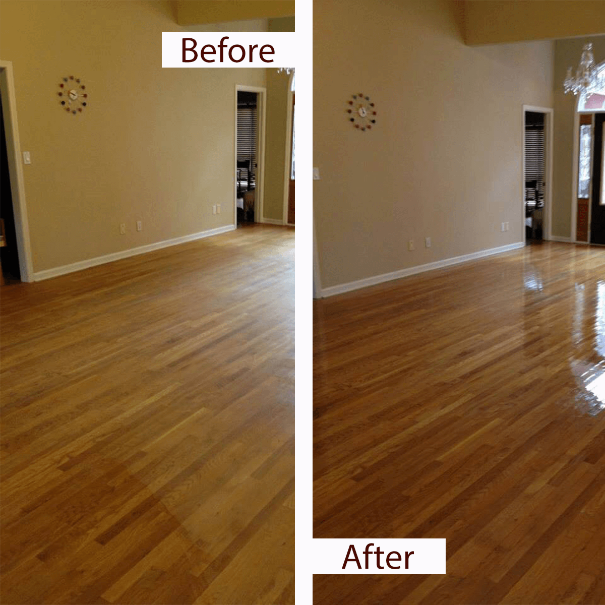 Before/After hardwood floor refinishing in green hills tn