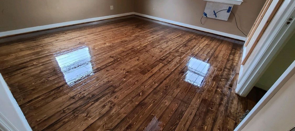 A resurfaced wood floor