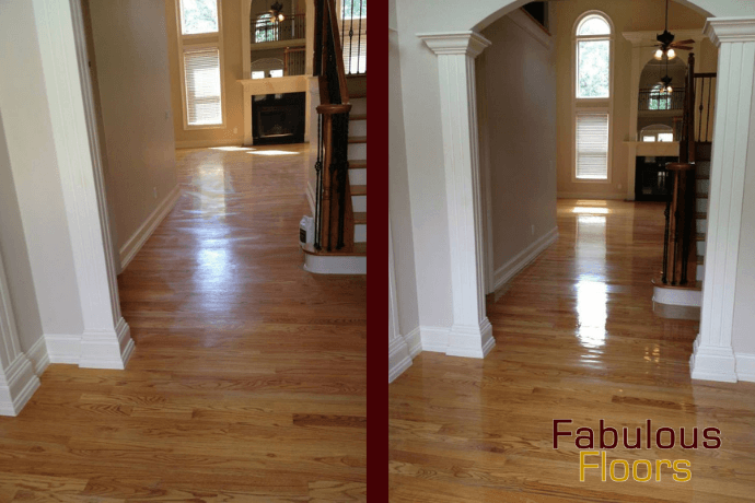 Before and after hardwood floor resurfacing in White House, TN