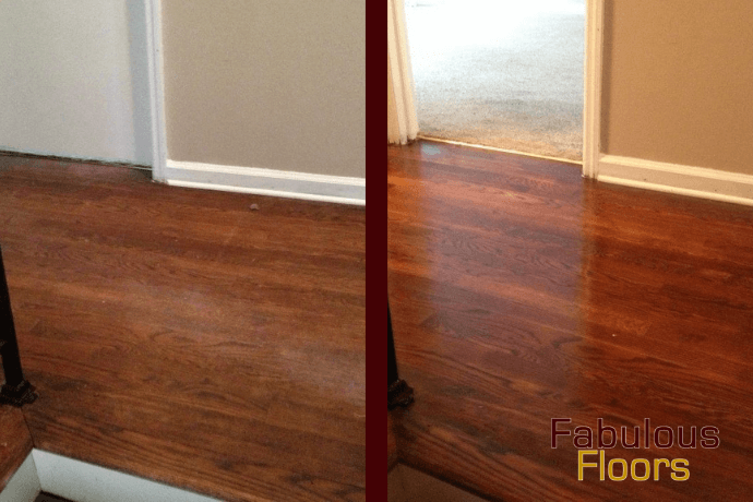 Before and after hardwood floor refinishing in La Vergne, TN
