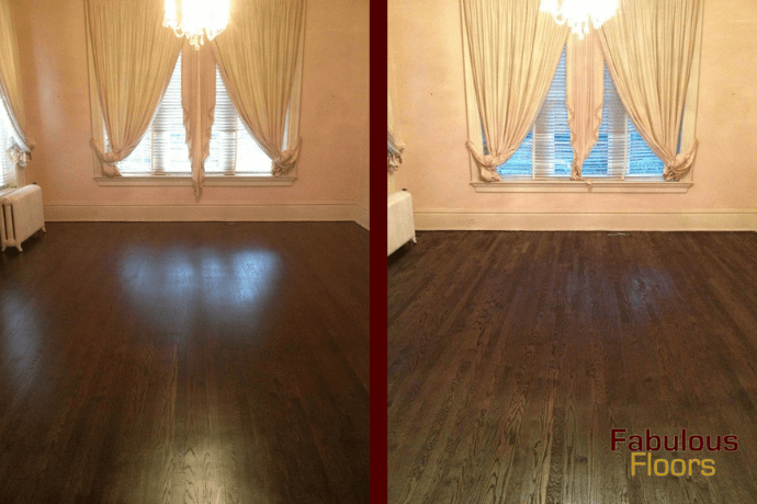 before and after a hardwood floor resurfacing project in white bluff, tn